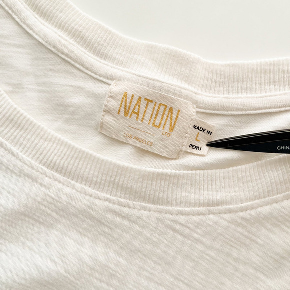 Nation LTD Loren Puff Sleeve Pima Cotton Cream Crew Neck Top Womens Large - Picture 8 of 10